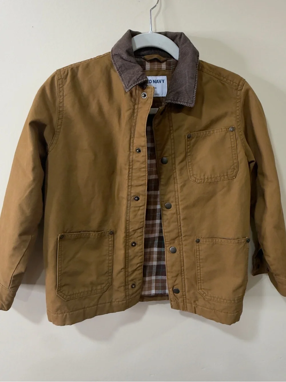 Size 8 Medium Old Navy Brown Kids' Canvas Jacket with Dark Brown Corduroy Collar